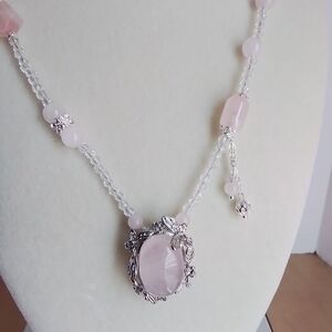 Elegant Silver and Pink Quartz Necklace
